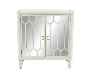 Modern Rectangular White Wood and Glass Geometric Cabinet