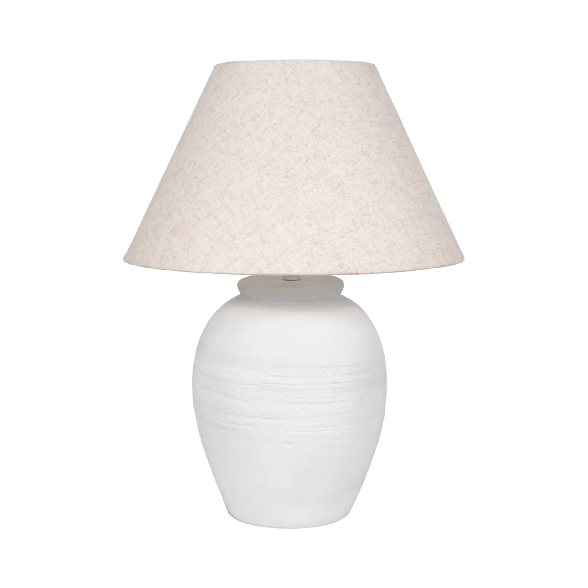 ARTISAN JUG TABLE LAMP TAPERED SHADE, WHITE / BEIGE 27''