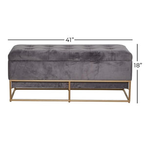 GRAY METAL STORAGE BENCH WITH GOLD BASE, 44" X 17" X 19"