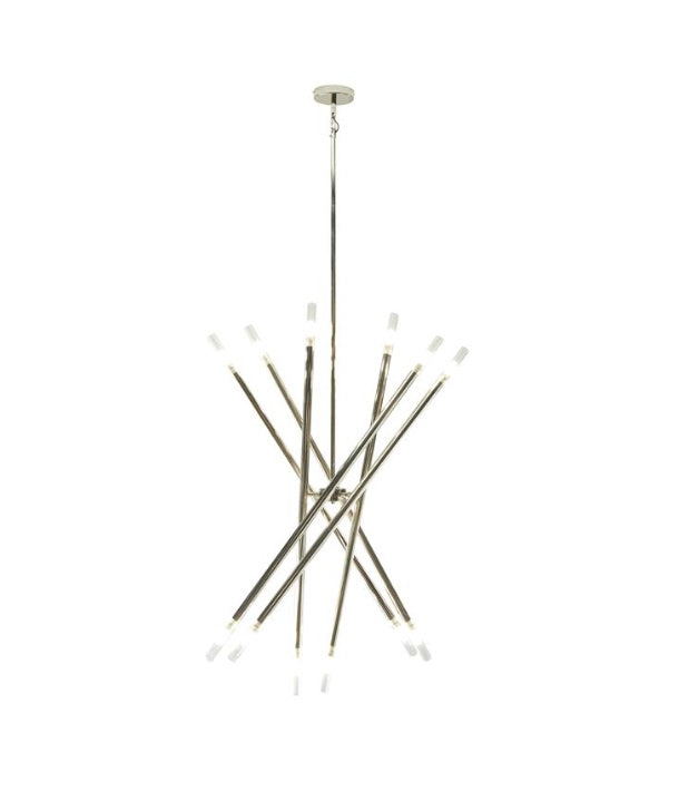 SILVER METAL 12 LIGHT CHANDELIER WITH SUSPENSION ROD, 45" X 45" X 74"