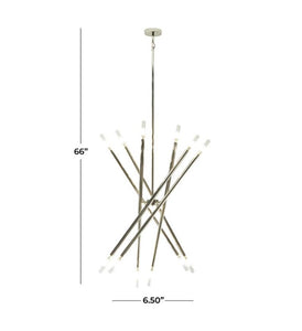 SILVER METAL 12 LIGHT CHANDELIER WITH SUSPENSION ROD, 45" X 45" X 74"