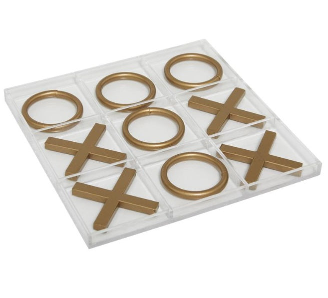 GOLD METAL TIC TAC TOE GAME SET WITH GOLD PIECES, 12" X 12" X 1"