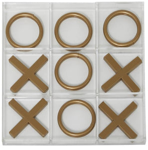 GOLD METAL TIC TAC TOE GAME SET WITH GOLD PIECES, 12" X 12" X 1"