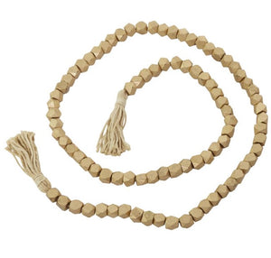 GOLD MANGO WOOD GEOMETRIC HANDMADE BEADED GARLAND WITH TASSEL, 1" X 1" X 80"