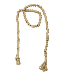GOLD MANGO WOOD GEOMETRIC HANDMADE BEADED GARLAND WITH TASSEL, 1" X 1" X 80"