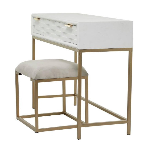White Wood Vanity with Stool with Hidden Mirror