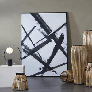BLACK CANVAS ABSTRACT FRAMED WALL ART WITH BLACK FRAME, 65" X 2" X 48"