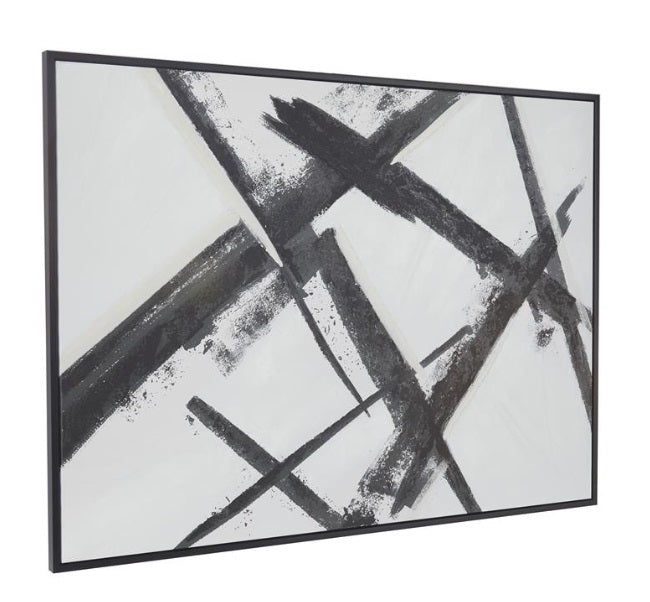 BLACK CANVAS ABSTRACT FRAMED WALL ART WITH BLACK FRAME, 65" X 2" X 48"