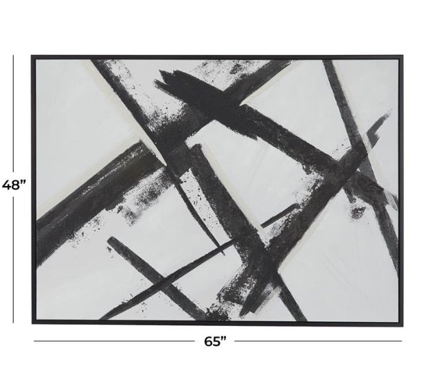 BLACK CANVAS ABSTRACT FRAMED WALL ART WITH BLACK FRAME, 65" X 2" X 48"