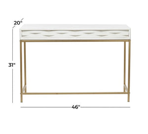 WHITE WOOD 2 DRAWERS CONSOLE TABLE WITH GOLD METAL FRAME, 46" X 20" X 31"