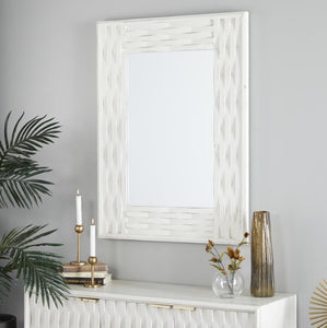 WHITE WOOD WALL MIRROR, 32" X 2" X 41"