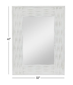 WHITE WOOD WALL MIRROR, 32" X 2" X 41"