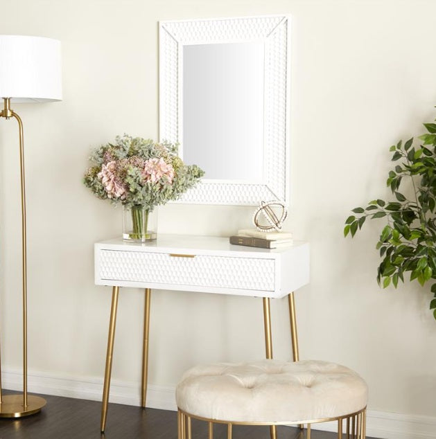 WOOD SINGLE DRAWER CONSOLE TABLE WITH MIRROR, SET OF 2 31", 31"H