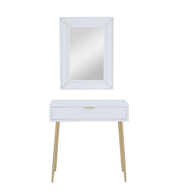 WOOD SINGLE DRAWER CONSOLE TABLE WITH MIRROR, SET OF 2 31", 31"H