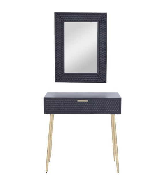 WOOD SINGLE DRAWER CONSOLE TABLE WITH MIRROR, SET OF 2 31", 31"H