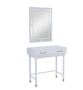 WHITE WOOD SINGLE DRAWER CONSOLE TABLE WITH MIRROR, SET OF 2 31", 31"H