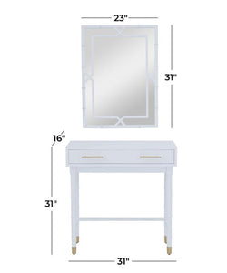 WHITE WOOD SINGLE DRAWER CONSOLE TABLE WITH MIRROR, SET OF 2 31", 31"H