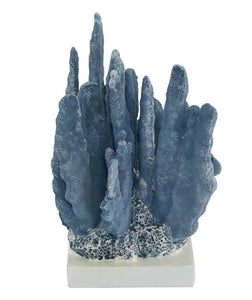 BLUE POLYSTONE CORAL SCULPTURE, 7" X 6" X 10"