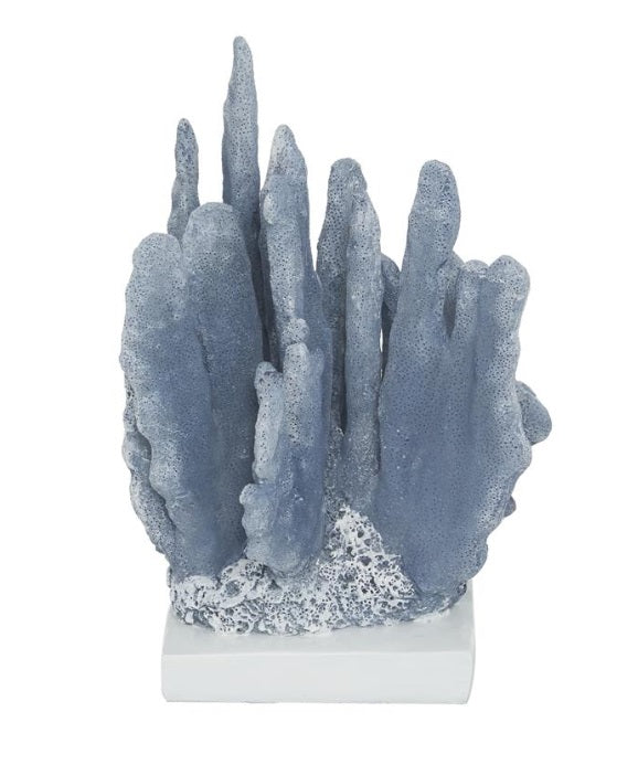 BLUE POLYSTONE CORAL SCULPTURE, 7" X 6" X 10"