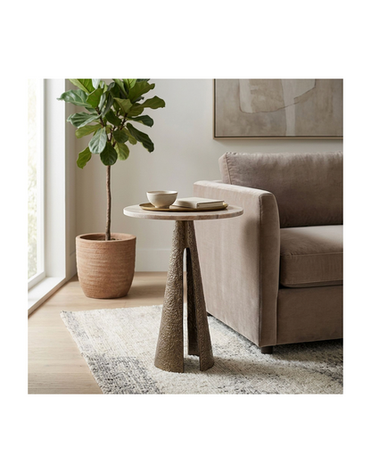 ANTIQUE BRASS MARBLE TOP ACCENT TABLE MULT