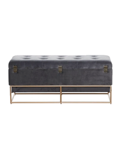 GRAY METAL STORAGE BENCH WITH GOLD BASE