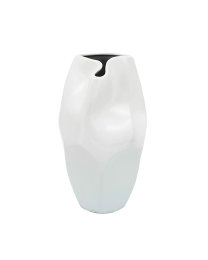 CER 14"H ABSTRACT VASE, WHITE