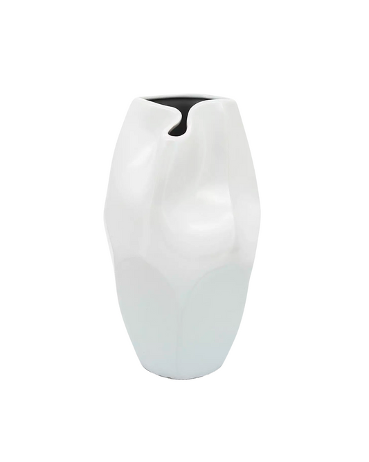 CER 14"H ABSTRACT VASE, WHITE