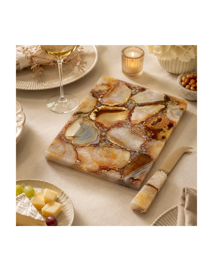 EUCLID BROWN AGATE AND MARBLE CHEESEBOARD