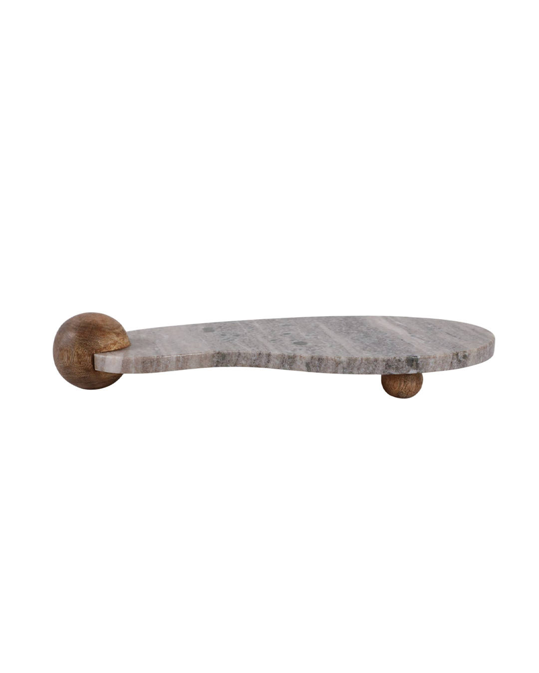 CURVY MARBLE TRAY ON WOOD BALL FEET, BEIGE