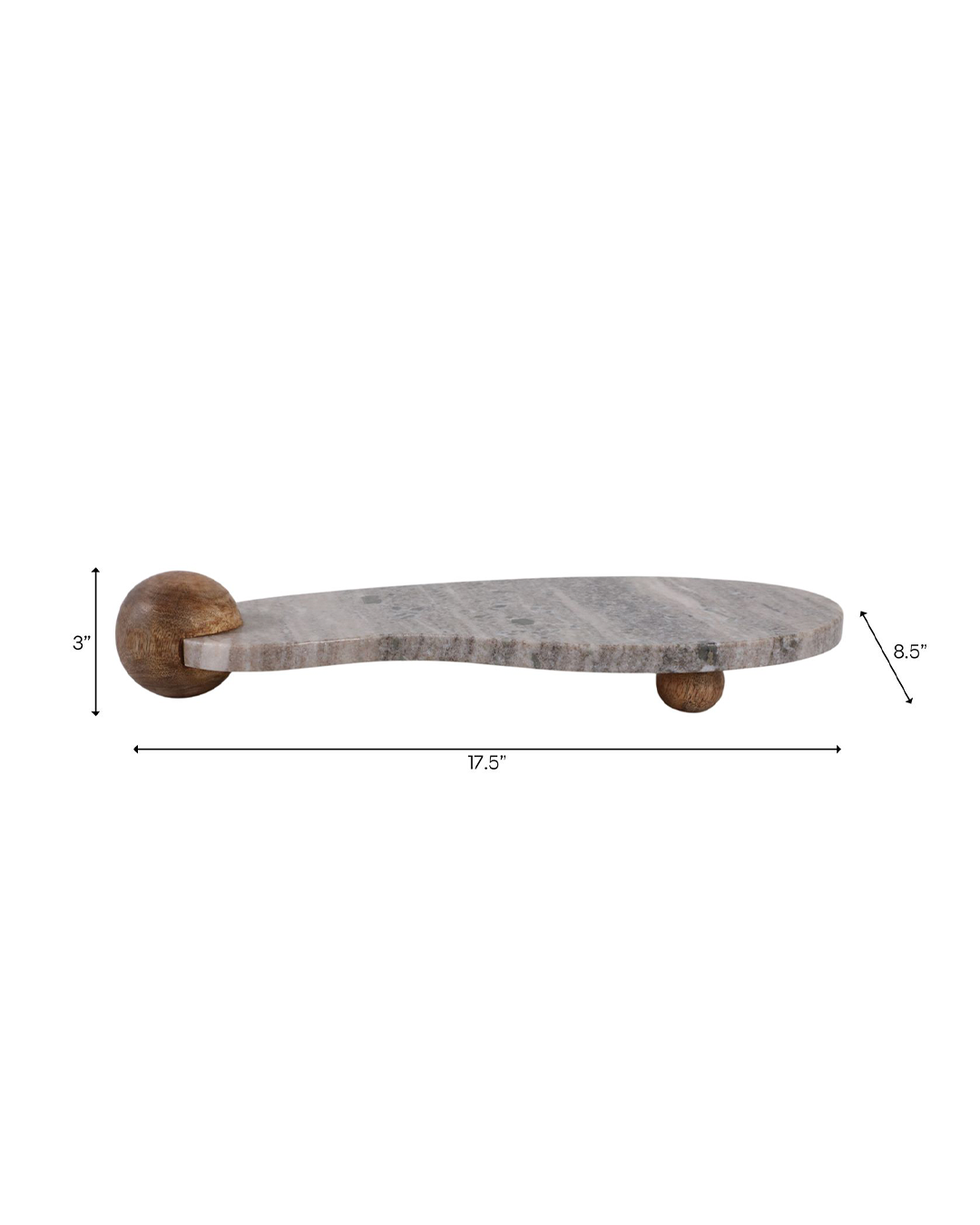 CURVY MARBLE TRAY ON WOOD BALL FEET, BEIGE