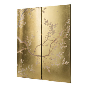 WALL ARTSCHERRY BLOSSOM WALL ART PANELS, GOLD & PINK, METALLIC ACCENT / SET OF 2