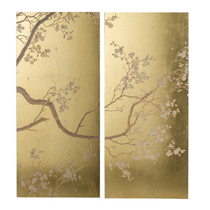 WALL ARTSCHERRY BLOSSOM WALL ART PANELS, GOLD & PINK, METALLIC ACCENT / SET OF 2