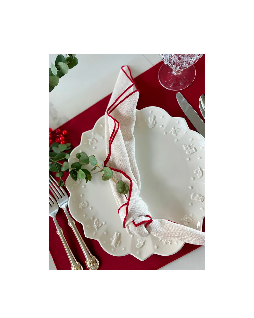 CONTRAST TRIM LINEN NAPKINS SET OF 4