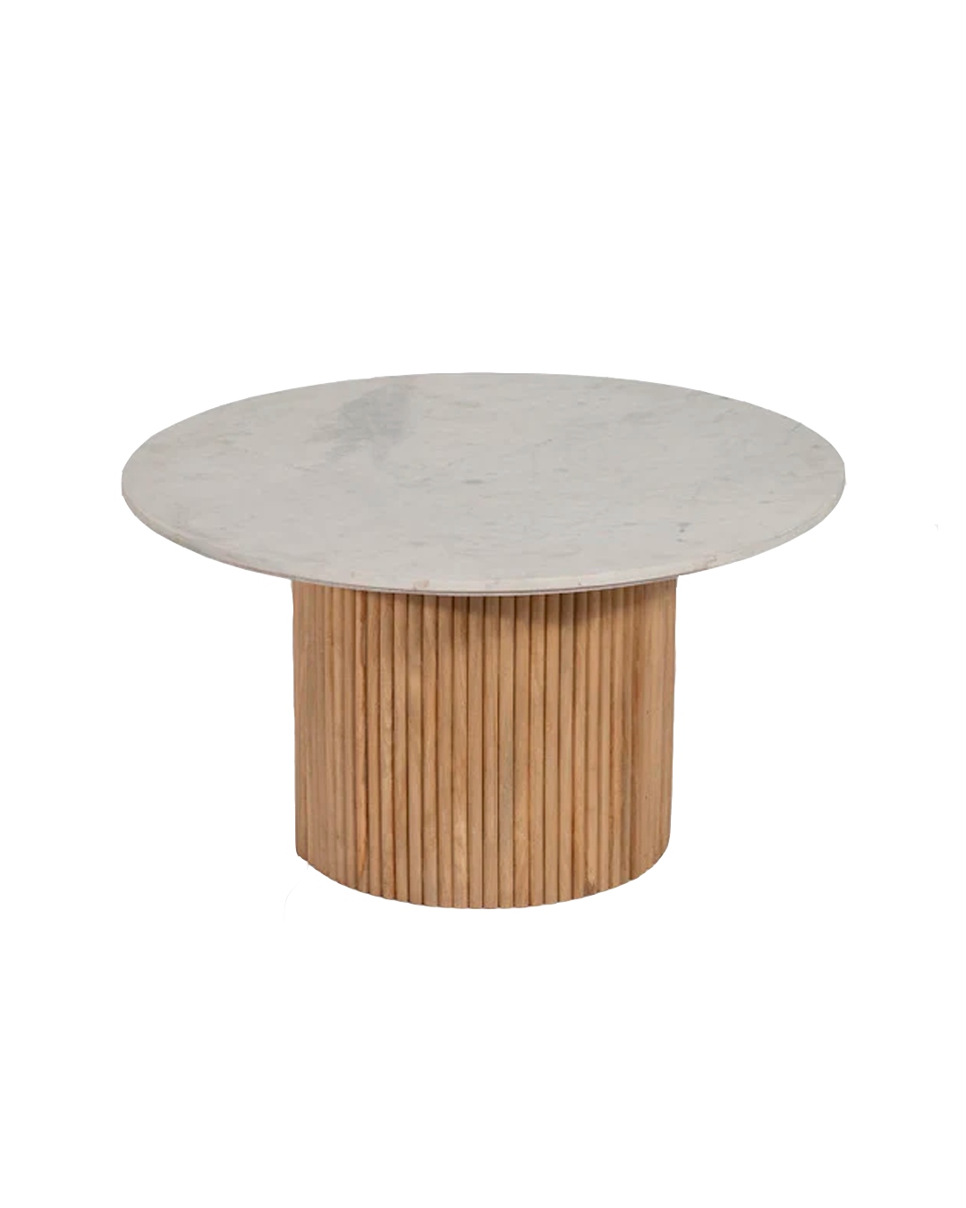 WOOD / MARBLE 34'' D REEDED COFFEE TABLE, KD 2 BOXES