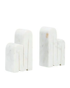 MARBLE, S/2 6"H SWIRLY BOOKENDS, WHITE