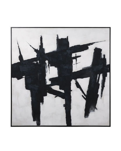 MIKUN BLK WHT HANPAINTED WALL ART