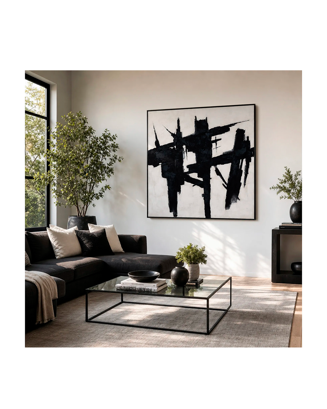MIKUN BLK WHT HANPAINTED WALL ART