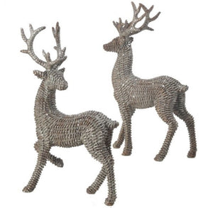18" RSN GLITTER RATTAN STANDING DEER 2AST