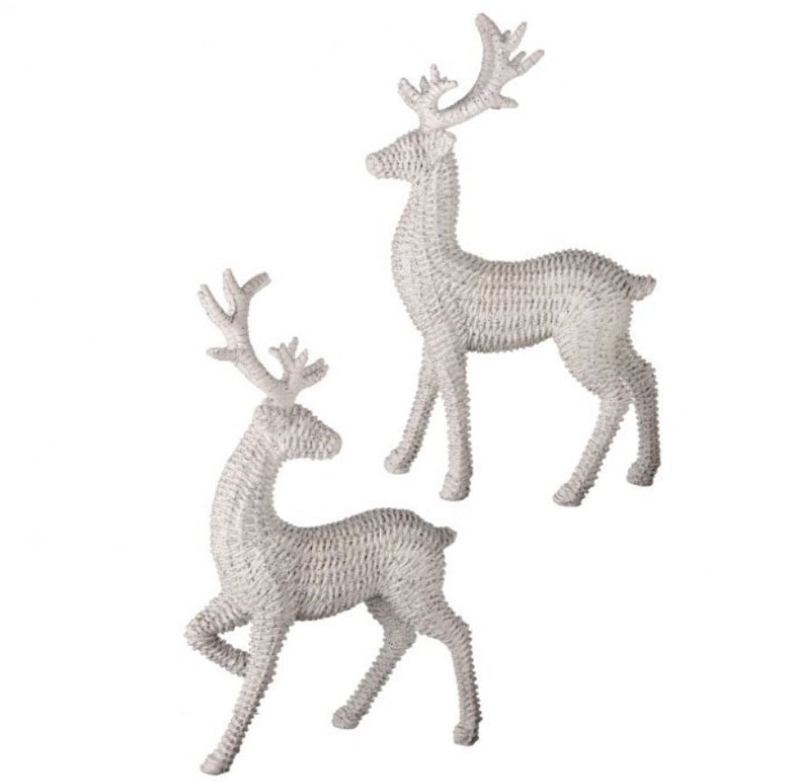 18" RESIN FROSTED WHITE RATTAN DEER C/U