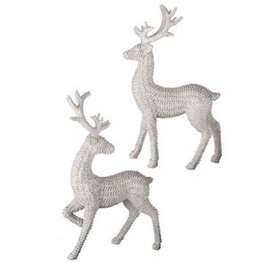 18" RESIN FROSTED WHITE RATTAN DEER C/U