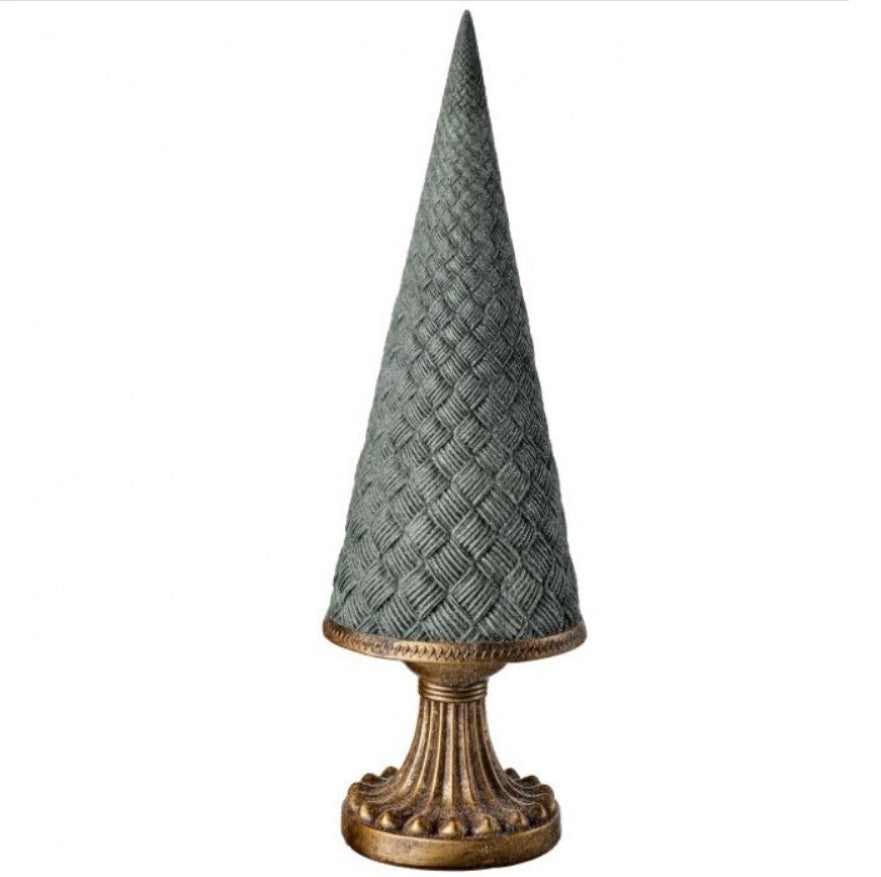 13" RESIN WOVEN CONE TREE ON PEDESTAL