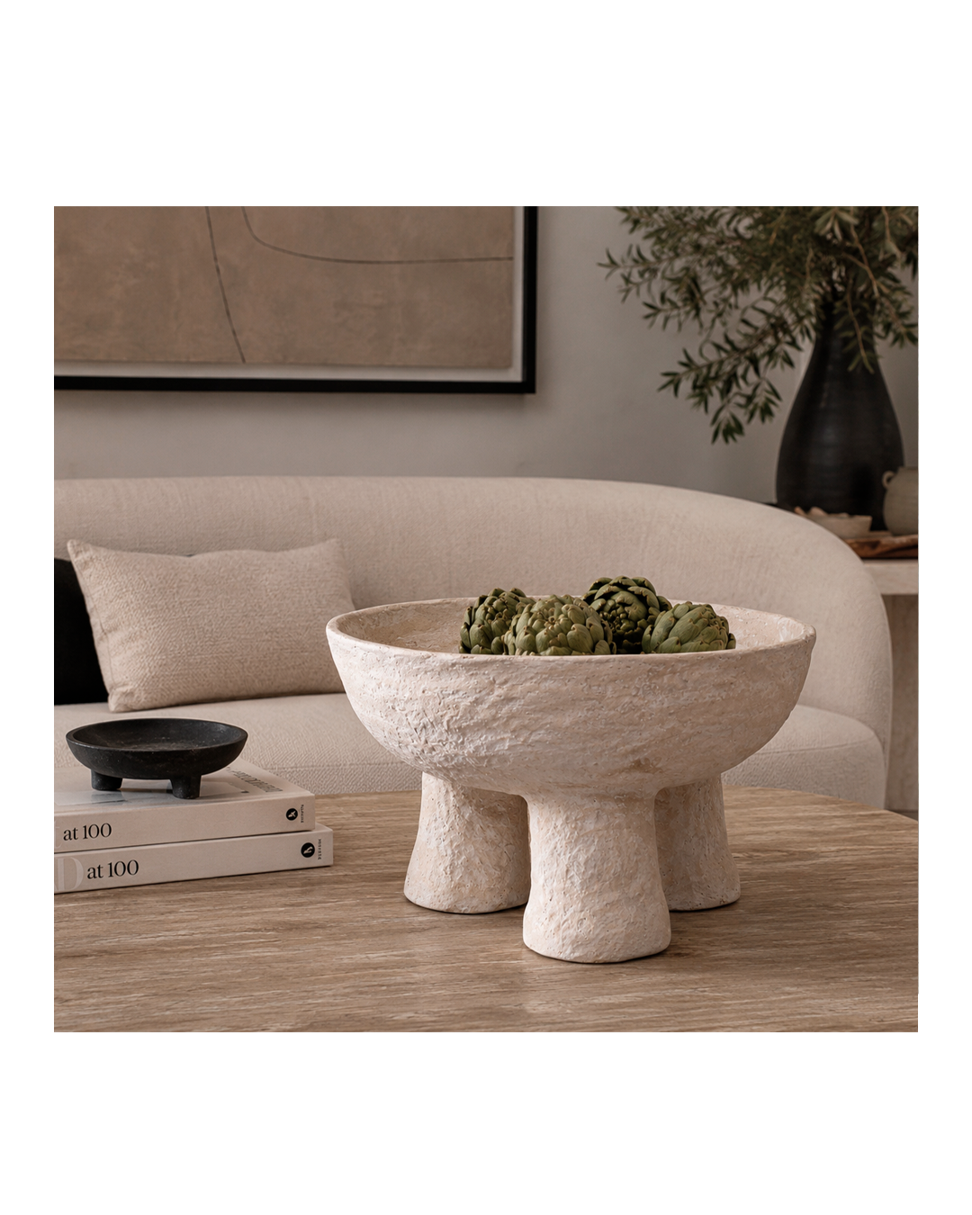 FOOTED PAPER MACHE BOWL WHITE