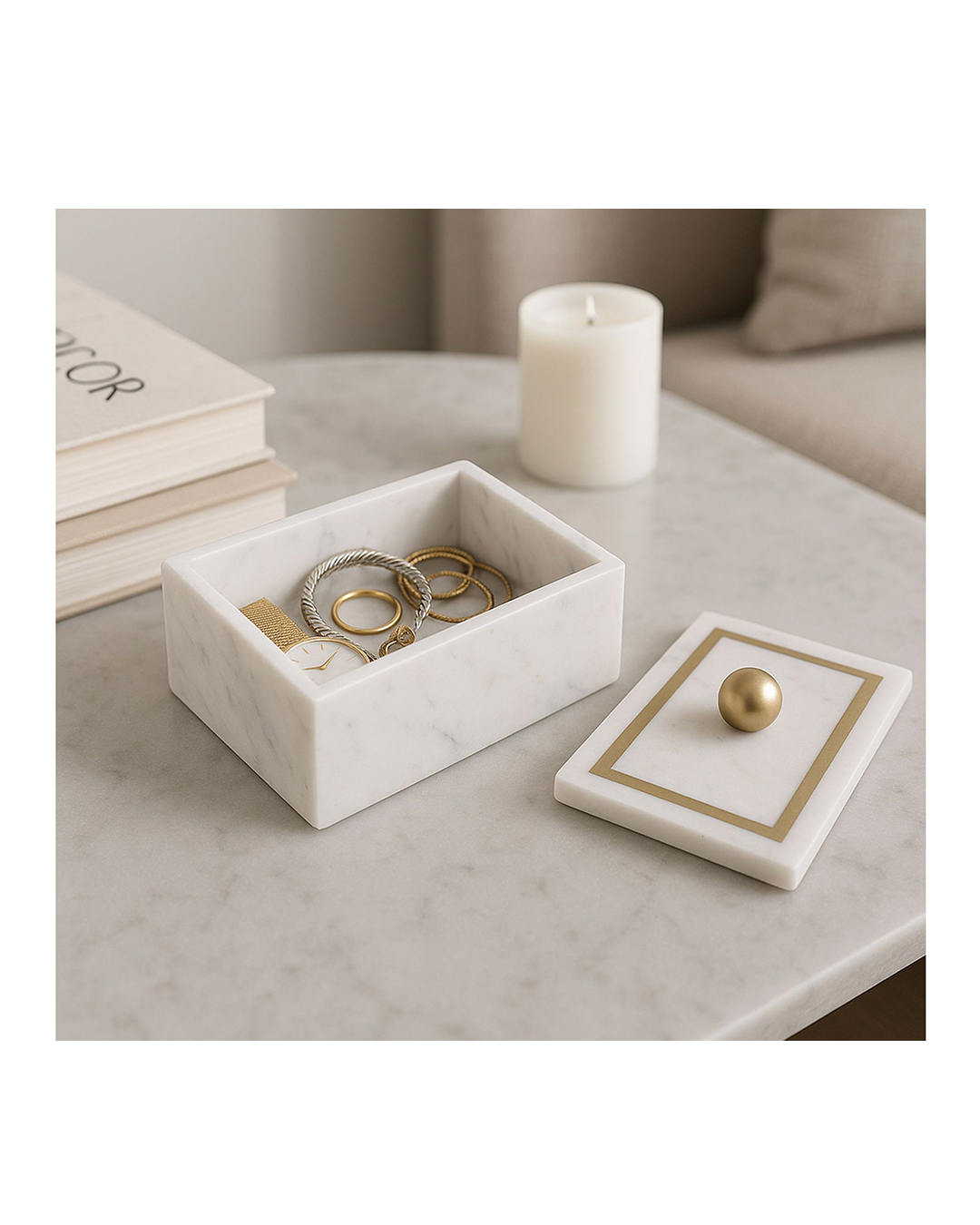 RECTANGULAR BOX - KNOB, WHITE