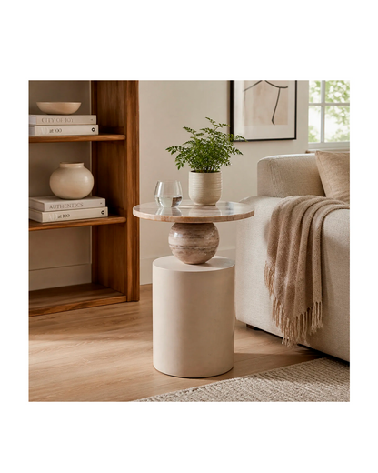 SANDUSKY WOOD MARBLE ACCENT TABLE BROWN