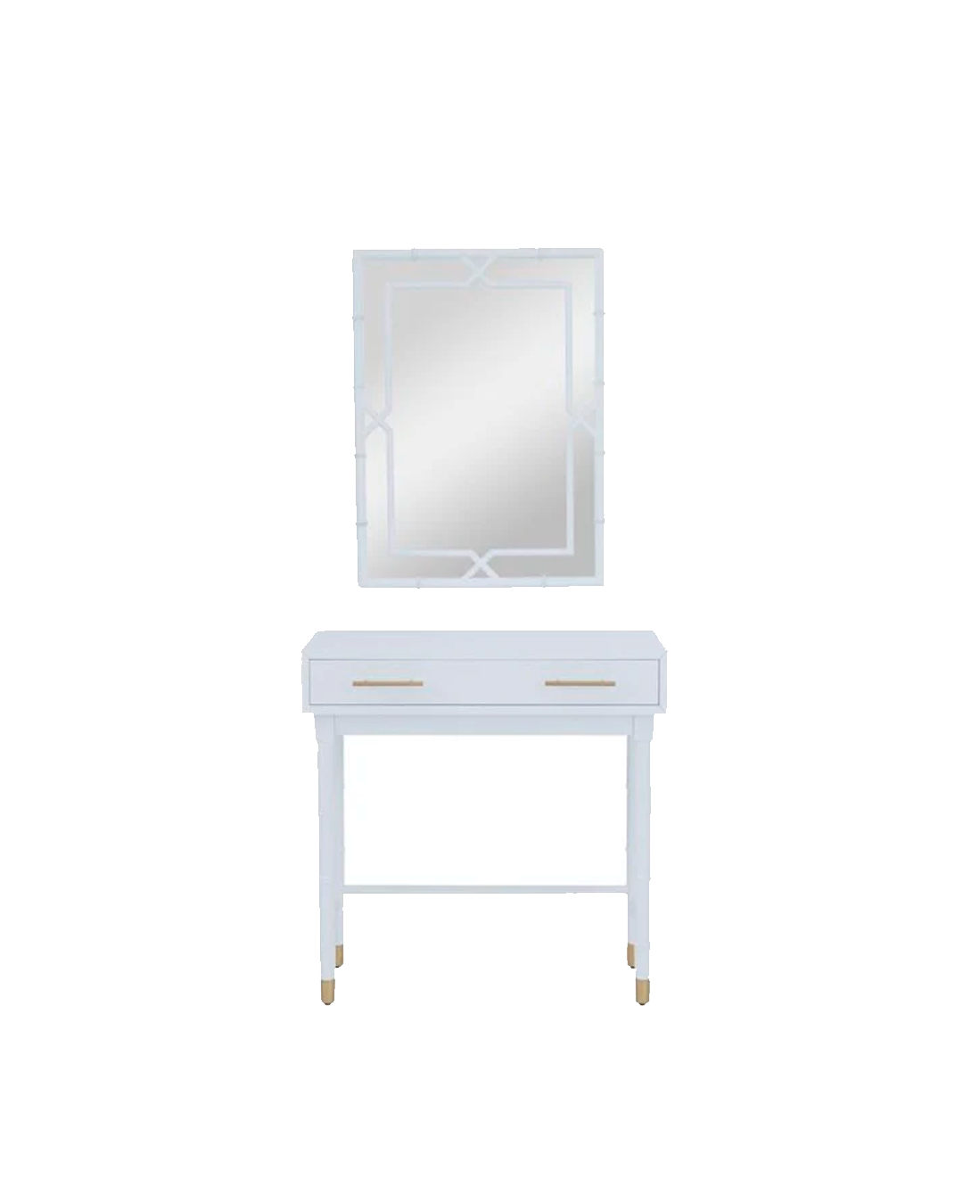 WHITE WOOD SINGLE DRAWER CONSOLE TABLE WITH MIRROR, SET OF 2 31", 31"H / -50%