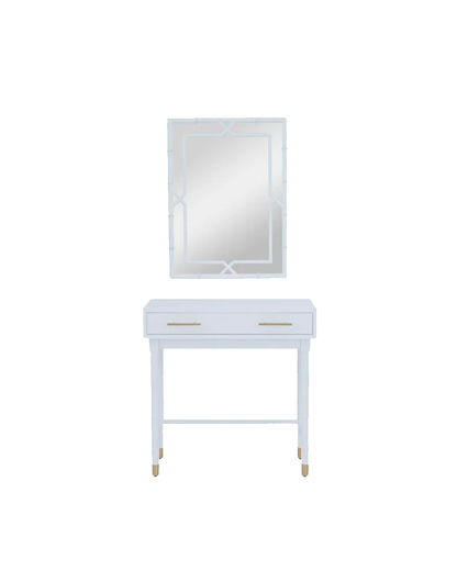 WHITE WOOD SINGLE DRAWER CONSOLE TABLE WITH MIRROR, SET OF 2 31", 31"H / -50%