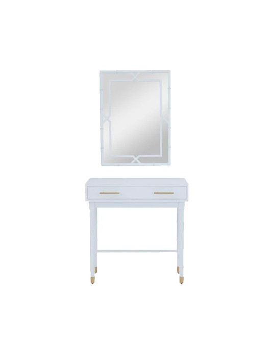 WHITE WOOD SINGLE DRAWER CONSOLE TABLE WITH MIRROR, SET OF 2 31", 31"H / -50%