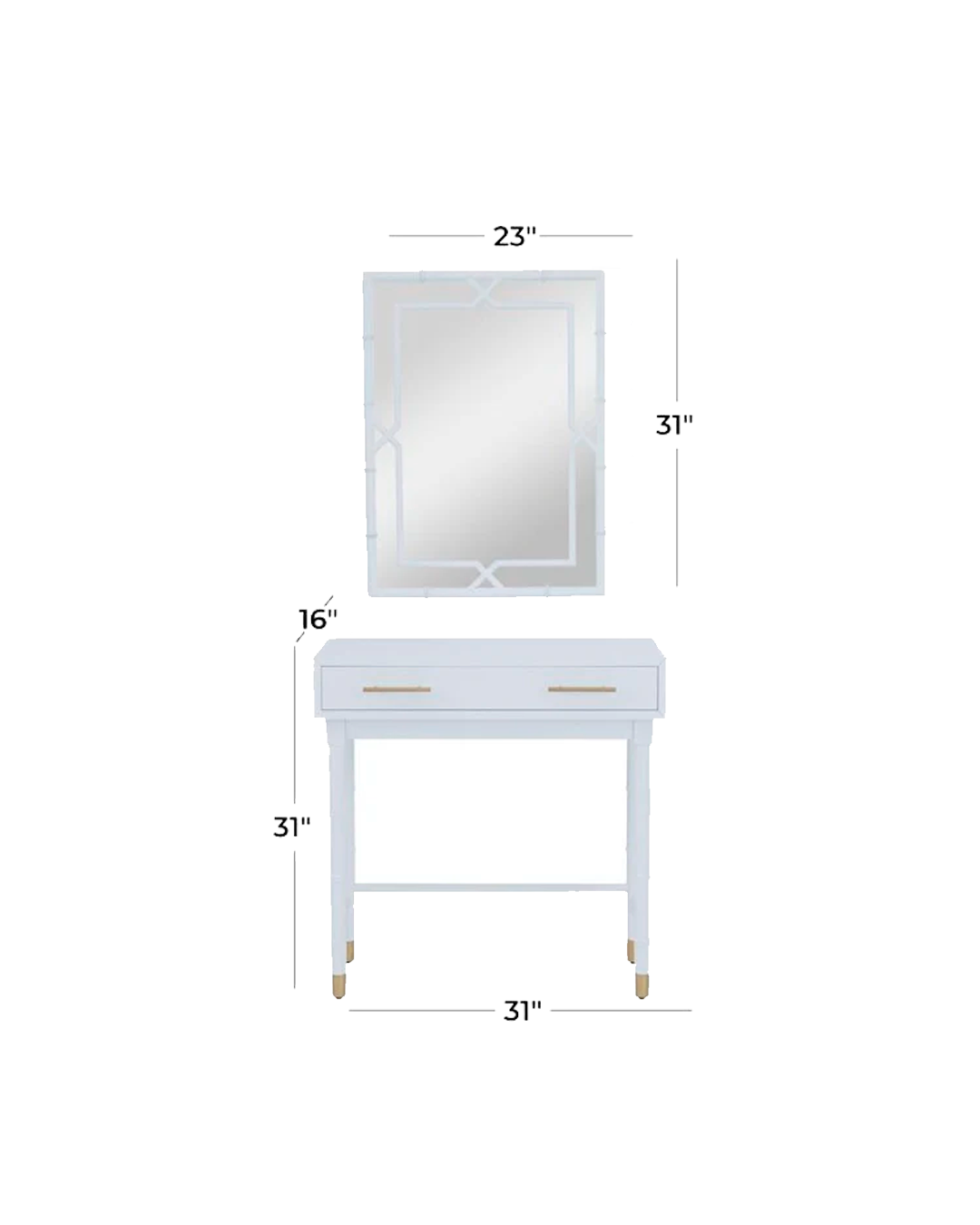 WHITE WOOD SINGLE DRAWER CONSOLE TABLE WITH MIRROR, SET OF 2 31", 31"H / -50%
