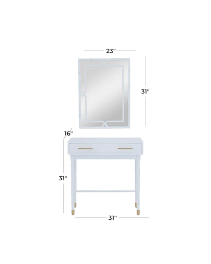 WHITE WOOD SINGLE DRAWER CONSOLE TABLE WITH MIRROR, SET OF 2 31", 31"H / -50%