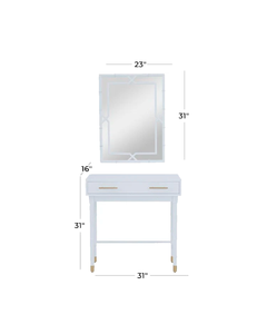 WHITE WOOD SINGLE DRAWER CONSOLE TABLE WITH MIRROR, SET OF 2 31", 31"H